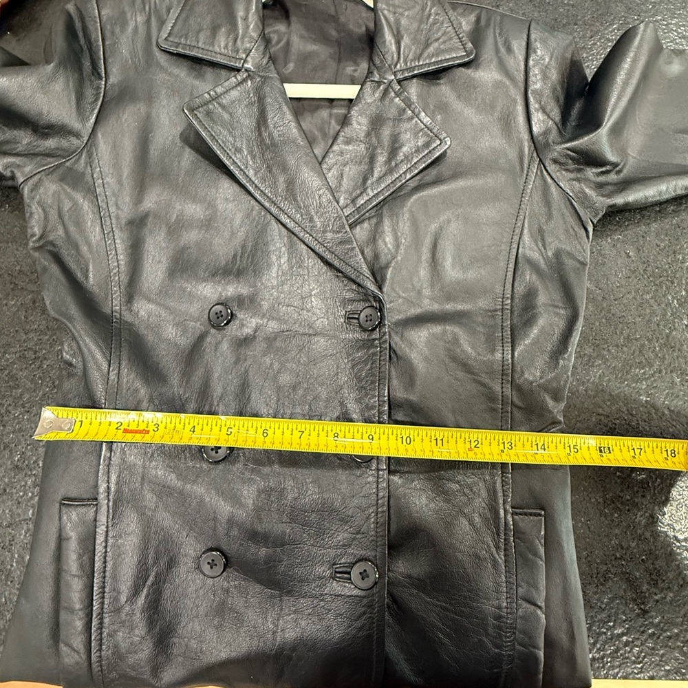 Classic Black Leather Trench Coat XS - Picture 10 of 13